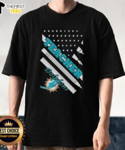 Original Miami Dolphins Football X Teacher American Flag T-Shirt featuring vibrant graphics for fans and educators alike.