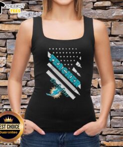 Alt Text: Original Miami Dolphins Football X Teacher American Flag Tank Top featuring a vibrant design and patriotic colors.