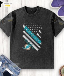 Original Miami Dolphins football X Teacher American Flag washed t-shirt showcasing vibrant team colors and unique design.