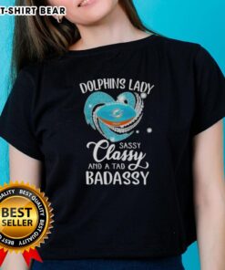 Original Miami Dolphins Lady Sassy Classy Tee featuring a diamond heart design, perfect for stylish fans.