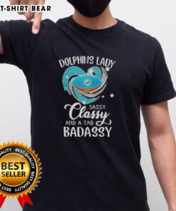 Alt Text: Original Miami Dolphins Lady Sassy Classy And A Tad Badassy Diamond Heart T-Shirt featuring vibrant team colors.