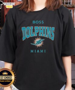 Alt Text: Original Miami Dolphins NFL Boss Logo Ladies Tee featuring vibrant team colors and stylish design for female fans.