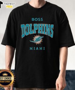 Alt Text: Original Miami Dolphins NFL Boss Logo T-Shirt featuring vibrant team colors and iconic logo design.
