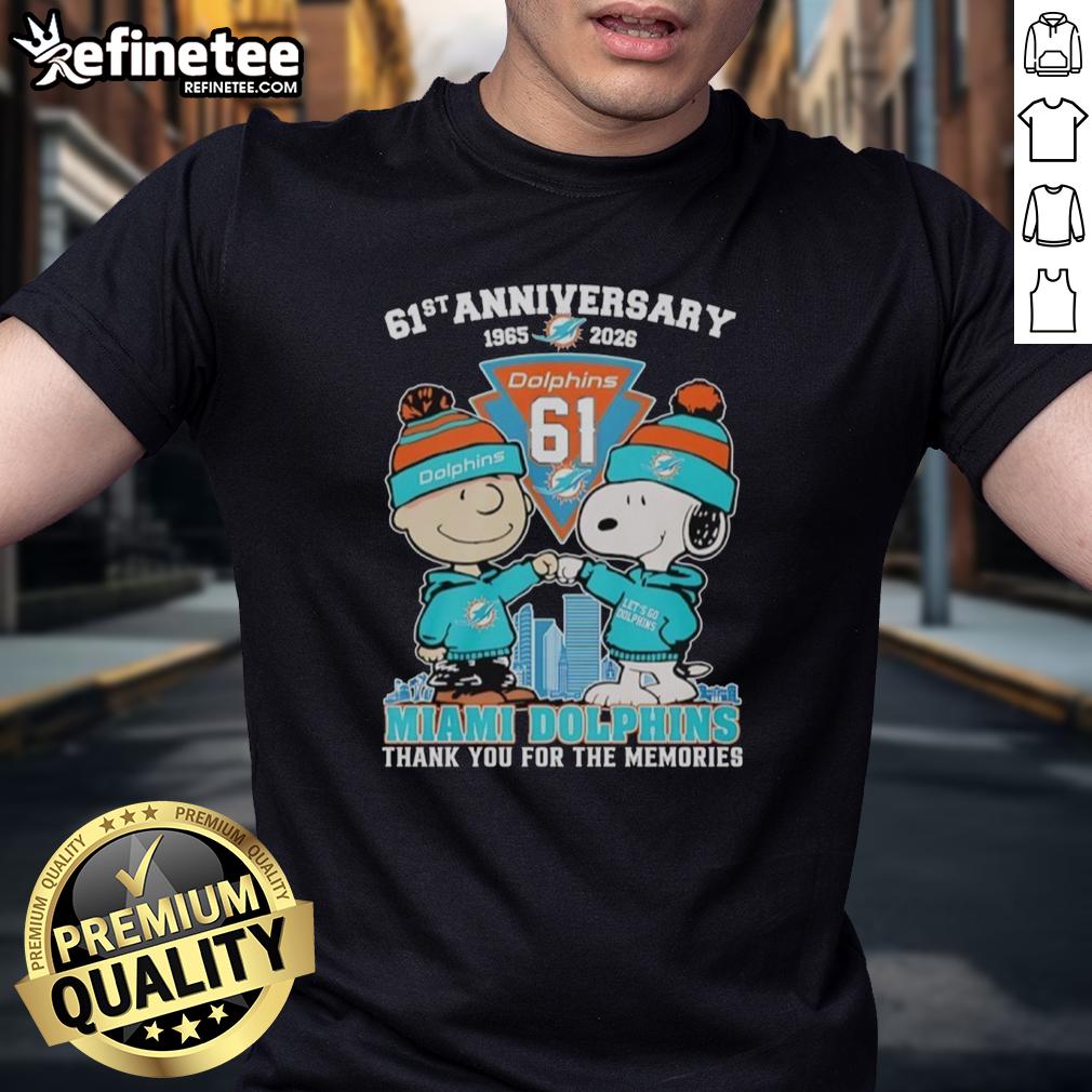 original-miami-dolphins-outfit-with-snoopy-and-charlie-brown-61st-anniversary-1965-2026-t-shirt Original Miami Dolphins outfit featuring Snoopy and Charlie Brown, celebrating the 61st anniversary from 1965 to 2026.