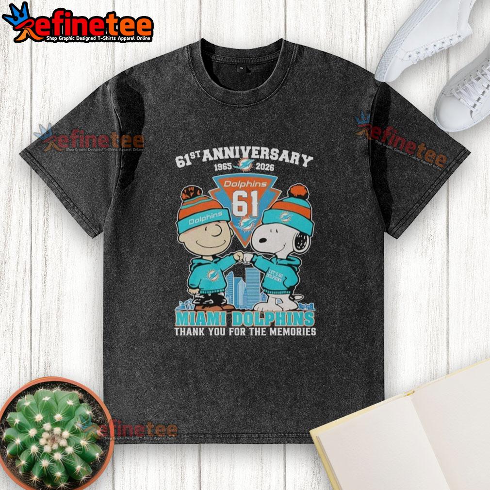 original-miami-dolphins-outfit-with-snoopy-and-charlie-brown-61st-anniversary-1965-2026-washed-t-shirt Original Miami Dolphins outfit featuring Snoopy and Charlie Brown, celebrating 61st anniversary 1965-2026 on a washed t-shirt.
