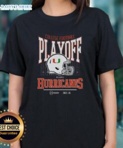 Alt Text: Original Miami Hurricanes 2025-2026 College Football Playoff Bound helmet ladies tee featuring vibrant team colors.