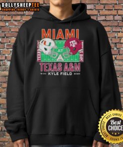 Alt Text: Original Miami Hurricanes vs Texas A&M Aggies 2025 college football helmets featured on a stylish playoff hoodie.