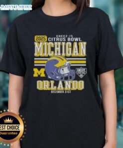 Alt Text: Original Michigan Wolverines Citrus Bowl 2025 Orlando ladies tee featuring team colors and logo, perfect for fans.