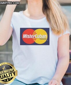 Original Mister Cuban Priceless logo on a stylish ladies tee, showcasing vibrant colors and trendy design.
