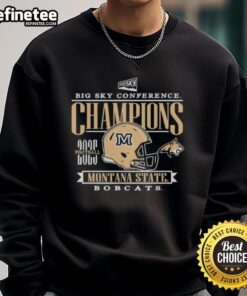 Original Montana State Bobcats 2025 Big Sky Conference Football Champions helmet sweatshirt featuring team colors and logo.
