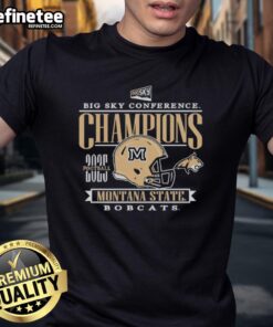Original Montana State Bobcats 2025 Big Sky Conference Football Champions Helmet T-Shirt design featuring team colors.