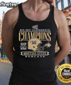 Montana State Bobcats 2025 Big Sky Conference Football Champions Helmet Tank Top featuring team colors and logo.