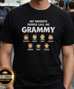 Alt Text: Original My Favorite People Call Me Grammy T-Shirt featuring names Izaak, Sean, Jessica, Connor, Emily, Nathan.