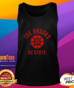 Alt Text: Zoe Brooks wearing NC State Basketball tank top with name and number 35, showcasing team spirit and style.