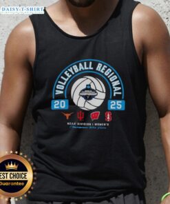 2025 NCAA Division I Women's Volleyball Regional tank top featuring Longhorns, Hoosiers, Wisconsin, and Stanford logos.