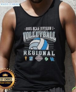 Alt Text: Original NCAA Division I Women's Volleyball Regionals tank top featuring Arizona State, Creighton Bluejays, and Cal Poly logos.
