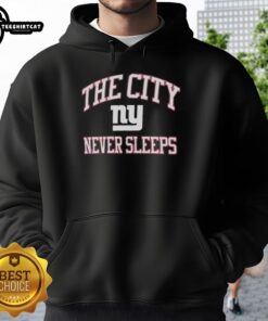 Original New York Giants Nike hoodie featuring 'The City Never Sleeps' design in blue and white, perfect for fans.