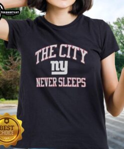 Original New York Giants Nike The City Never Sleeps ladies tee in blue with team logo, perfect for fans.