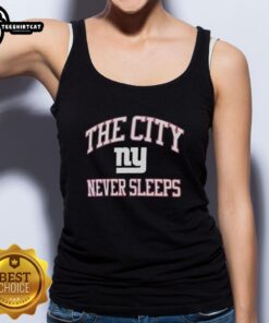 Original New York Giants Nike tank top featuring 'The City Never Sleeps' design in bold colors, perfect for fans.