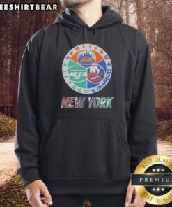 Alt Text: Original New York Islanders Mets Jets mashup logo hoodie featuring iconic team colors and designs.