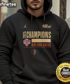 Alt Text: 2025 NBA Cup Champions hoodie featuring the Original New York Knicks basketball logo, perfect for fans.
