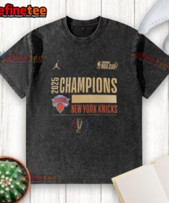2025 Emirates NBA Cup Champions washed t-shirt featuring Original New York Knicks basketball logo.