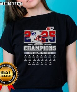 Alt Text: Original New York Patriots Football Helmet on a 2025 AFC East Division Champions Ladies Tee shirt design.