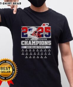 Original New York Patriots Football Helmet T-Shirt celebrating AFC East Division Champions 2025, perfect for fans.
