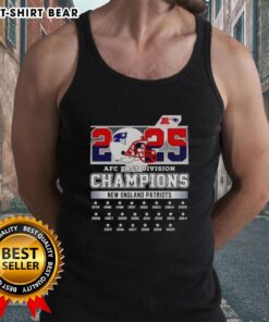 Original New York Patriots football helmet design on a 2025 AFC East Division Champions tank top.