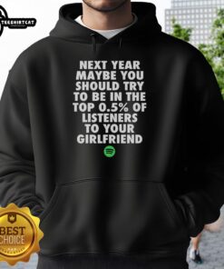 Alt Text: Cozy 'Next Year Maybe You Should Try To Be In The Top 0.5% Of Listeners' hoodie for fans of music and relationships.