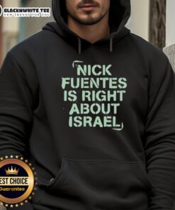 Alt Text: Original Nick Fuentes Right About Israel Hoodie featuring bold text and a stylish design for political statement wear.