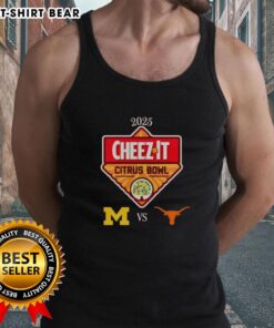 Michigan Wolverines vs Texas Longhorns 2025 Cheez-It Citrus Bowl tank top featuring team logos and vibrant design.
