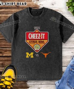 Alt Text: Original Official Michigan Wolverines vs Texas Longhorns 2025 Cheez-It Citrus Bowl washed t-shirt design.
