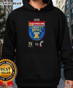 Official Navy Midshipmen vs Cincinnati Bearcats 2026 AutoZone Liberty Bowl hoodie showcasing team logos and vibrant colors.