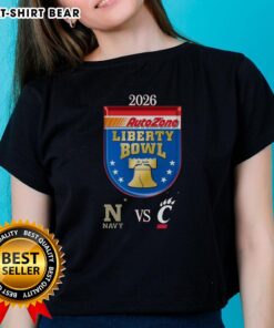 Original Official Navy Midshipmen vs Cincinnati Bearcats 2026 Autozone Liberty Bowl matchup ladies tee shirt design.