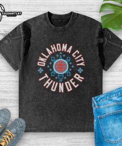 Alt Text: Original Oklahoma City Thunder City Edition 2025 washed t-shirt in vibrant colors, perfect for fans and casual wear.