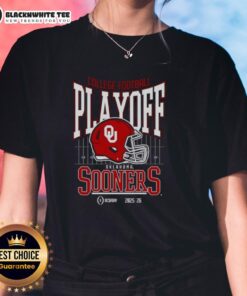 Original Oklahoma Sooners 2025-2026 College Football Playoff Bound Helmet Ladies Tee featuring team colors and logo.