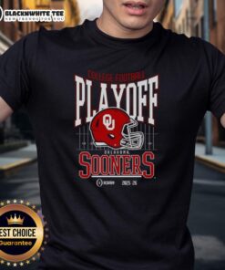 Alt Text: Original Oklahoma Sooners 2025-2026 College Football Playoff Bound Helmet T-Shirt featuring iconic team colors and design.