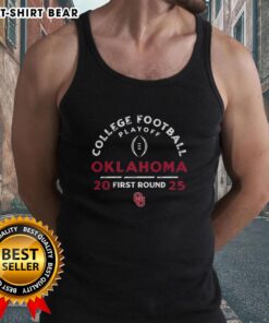 Alt Text: Original Oklahoma Sooners NCAA 2025-26 College Football Playoff First Round curved tank top in vibrant colors.