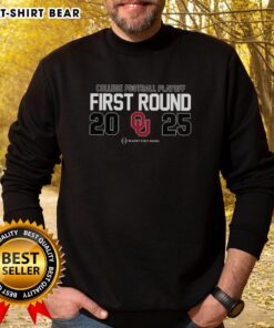 Original Oklahoma Sooners NCAA 2025 College Football Playoff First Round logo sweatshirt featuring vibrant team colors.