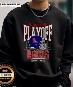 Original Ole Miss Rebels 2025-2026 College Football Playoff Bound helmet sweatshirt for fans and supporters.