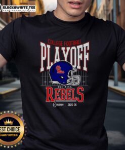 Original Ole Miss Rebels 2025-2026 College Football Playoff Bound Helmet T-Shirt featuring team colors and logo.