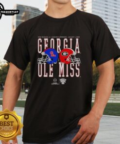 Original Ole Miss Rebels vs. Georgia Bulldogs 2026 Allstate Sugar Bowl Helmet Matchup T-Shirt featuring team logos.