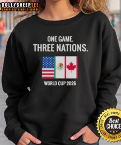 Alt Text: Original One Game Three Nations World Cup 2026 Sweatshirt featuring vibrant graphics and comfortable fit.