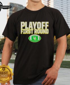 Alt Text: Original Oregon Ducks 2025 CFP First Round Winner T-Shirt featuring team colors and logo, perfect for fans.