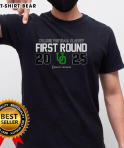 Alt Text: Original Oregon Ducks NCAA 2025 College Football Playoff First Round logo t-shirt featuring bold graphics.