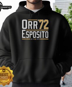 Alt Text: Original Orr Esposito 72 Bobby Orr Bruins Legends Hoodie featuring classic team colors and iconic player graphics.