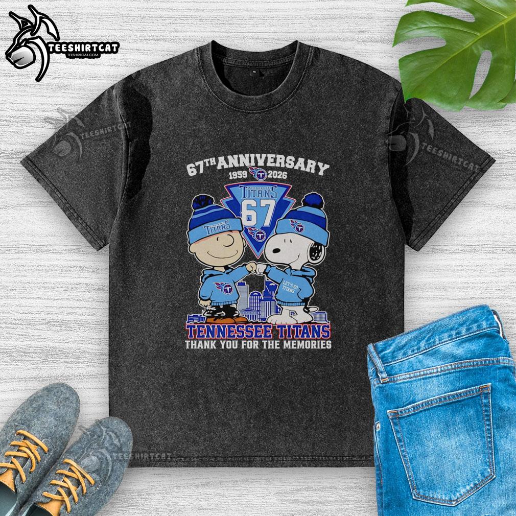 original-peanuts-67th-anniversary-1959-2026-tennessee-titans-thank-you-for-the-memories-washed-t-shirt Alt Text: Original Peanuts 67th Anniversary 1959-2026 Tennessee Titans thank you for the memories washed t-shirt design.