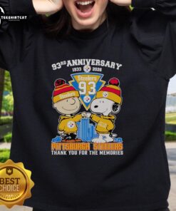 Original Peanuts 93rd Anniversary sweatshirt honoring Pittsburgh Steelers, celebrating memories from 1933 to 2026.