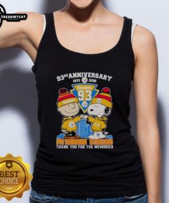 Original Peanuts 93rd Anniversary tank top celebrating Pittsburgh Steelers with 'Thank You For The Memories' design.